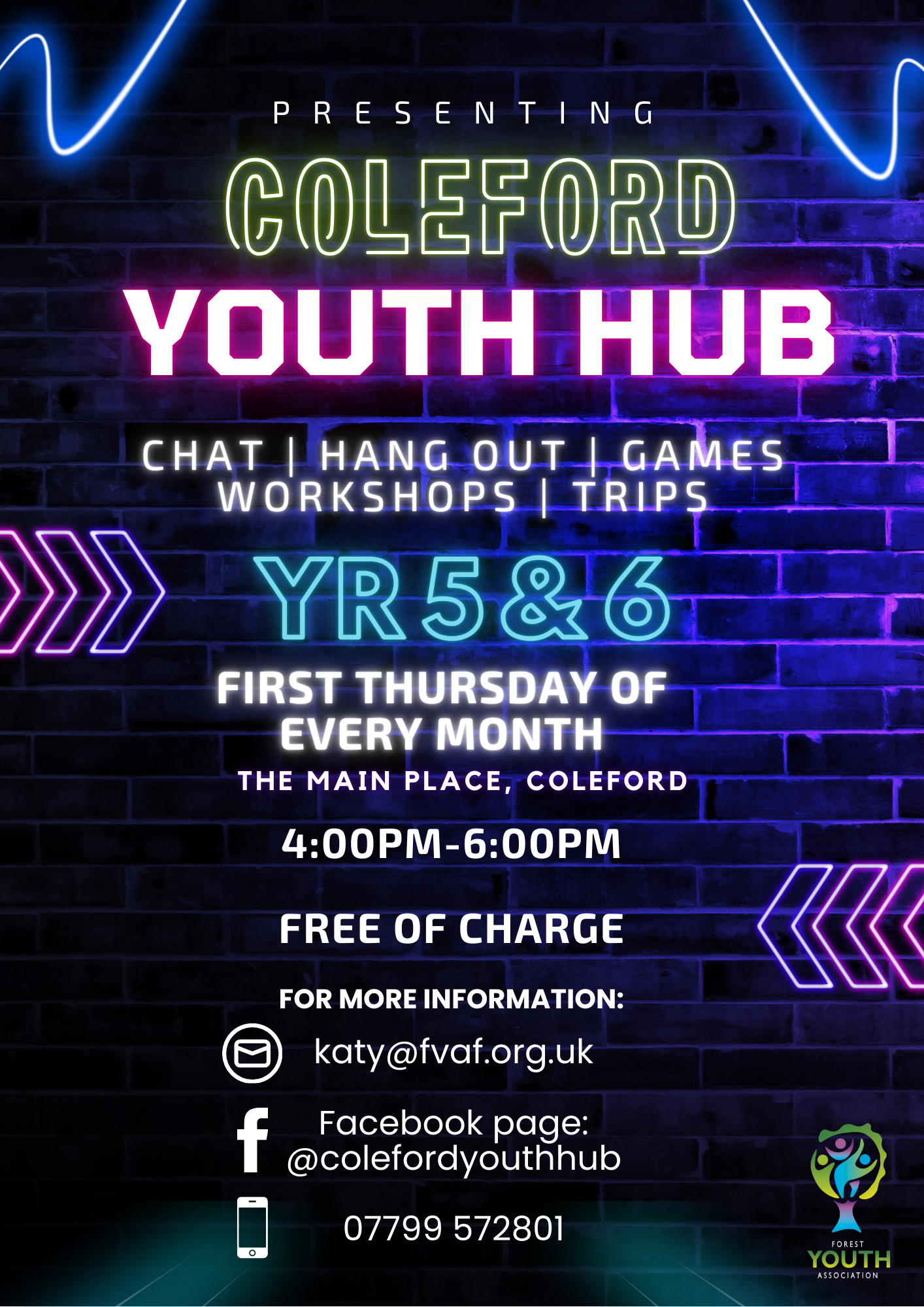 Coleford Youth Hub - Yrs 5 and 6. Every Thursday at The Main Place, Coleford. 4pm-6pm. For more info contact katy@fvaf.org.uk or visit the their Facebook page: @colefordyouthhub
